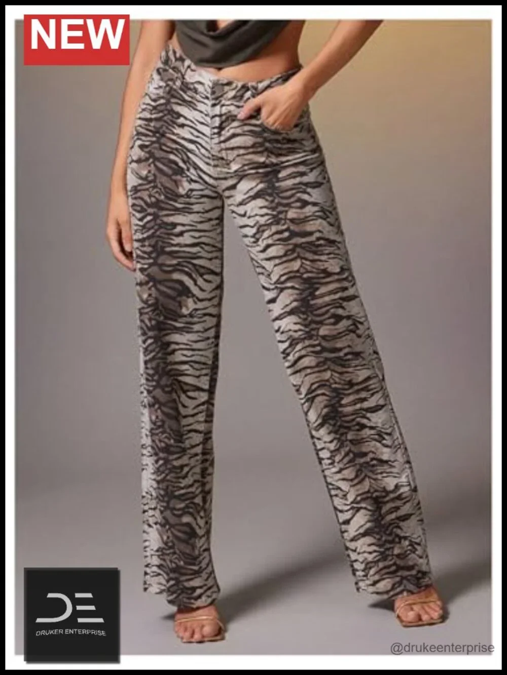 Zebra Print Low Rise Straight Leg Jeans Women Y2K Hip Hop Denim Pants